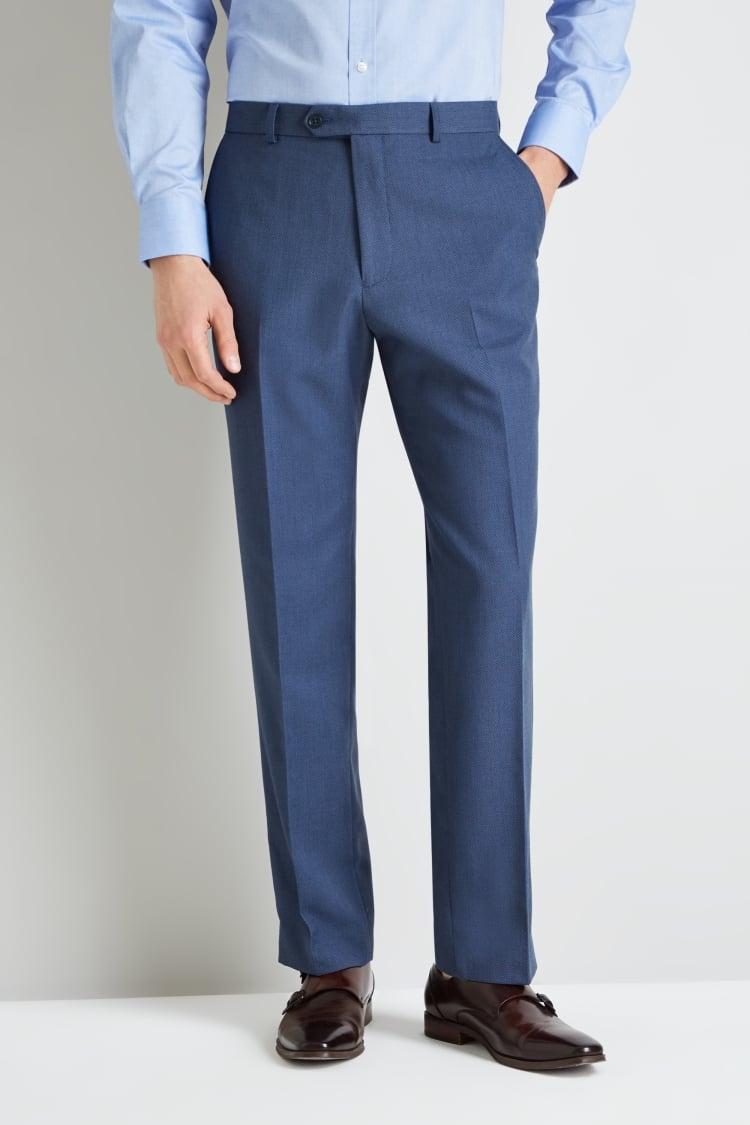 Moss Esq. Regular Fit Light Blue Birdseye Trouser | Buy Online at Moss