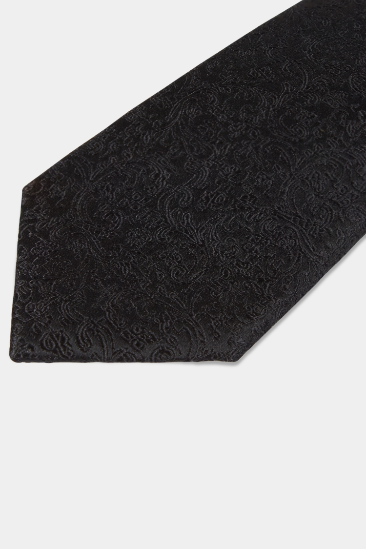 Black Floral Silk Swirl Tie