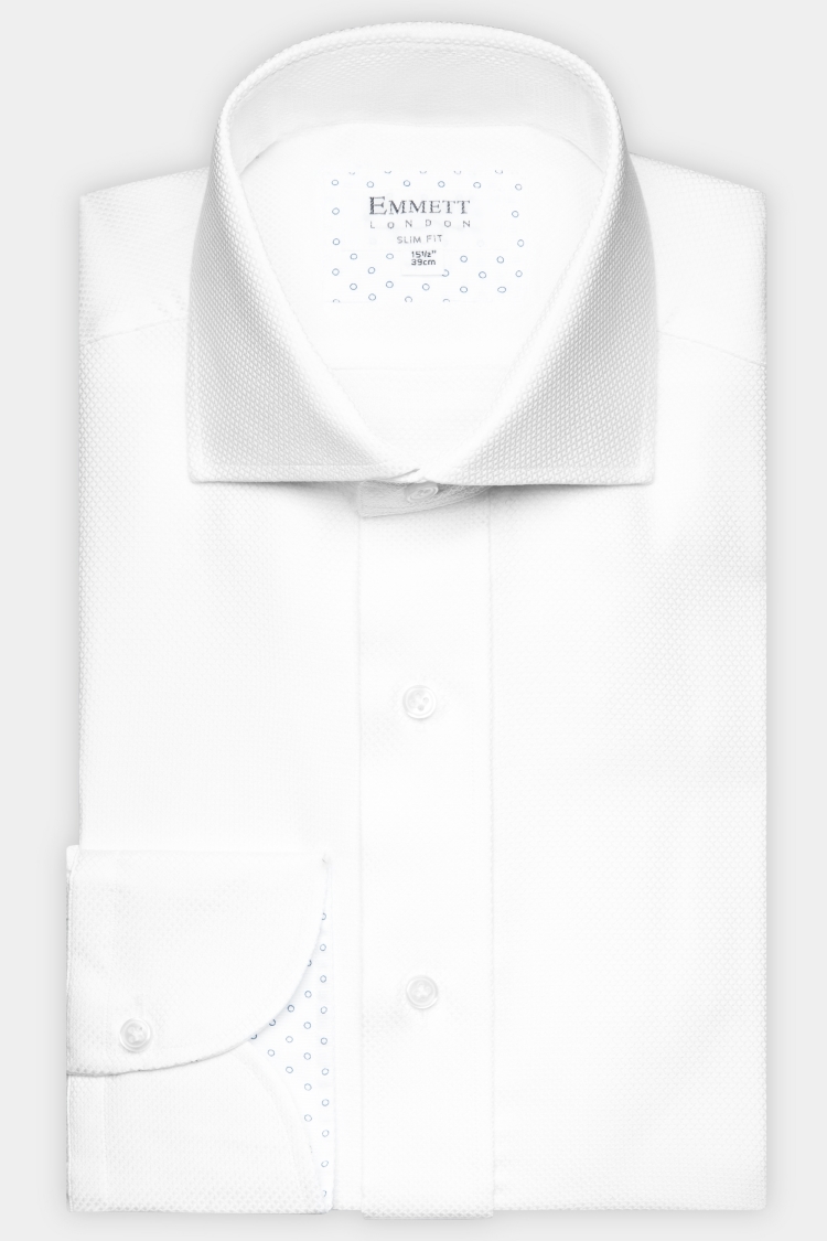 Emmett Slim Fit White Single Cuff Textured Shirt 