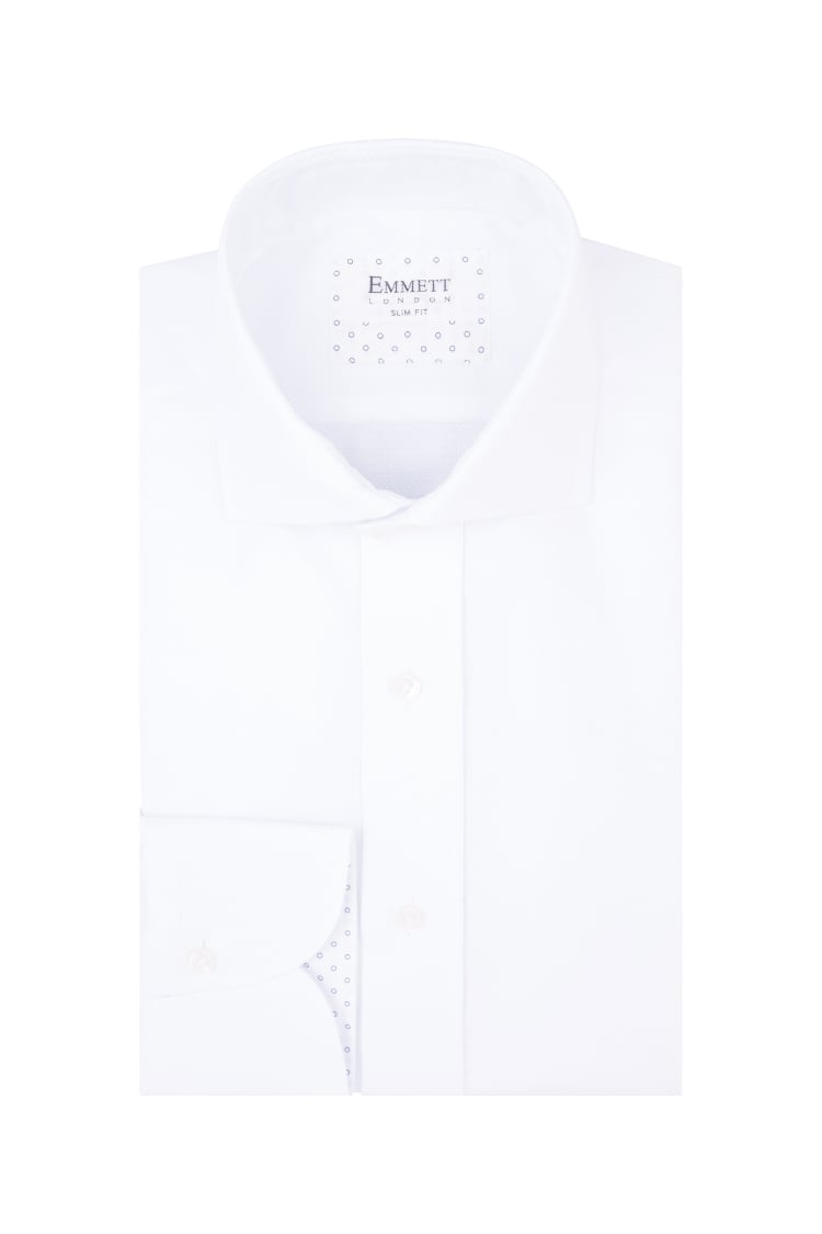 Emmett Slim Fit White Single Cuff Textured Shirt 