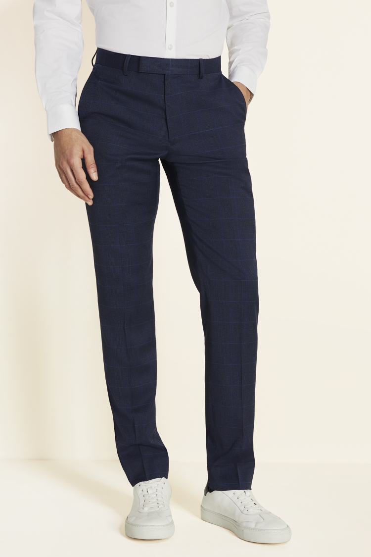 Slim Fit Blue Check Trousers