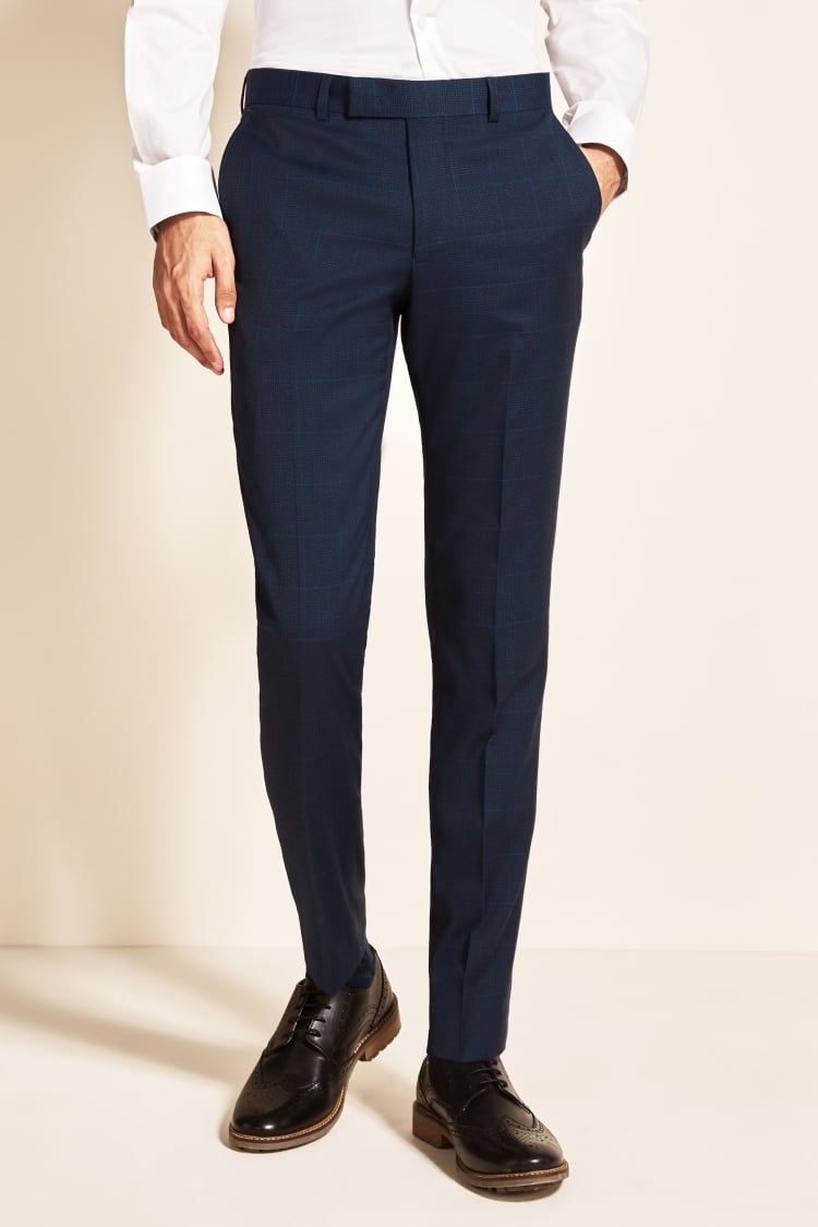 Slim Fit Blue Check Trousers | Buy Online at Moss