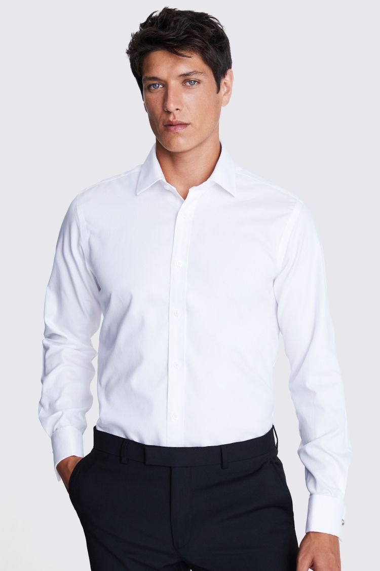 Tailored Fit White Textured Non-Iron Shirt | Buy Online at Moss