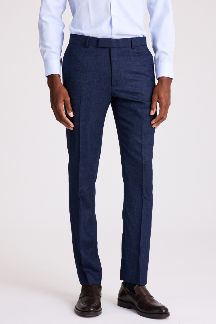 Navy Slim Half Elasticated Waist Formal Trousers