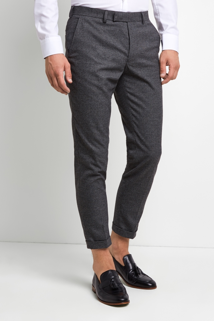 Moss London Skinny Fit Puppytooth Brushed Cropped Pants with Stretch 
