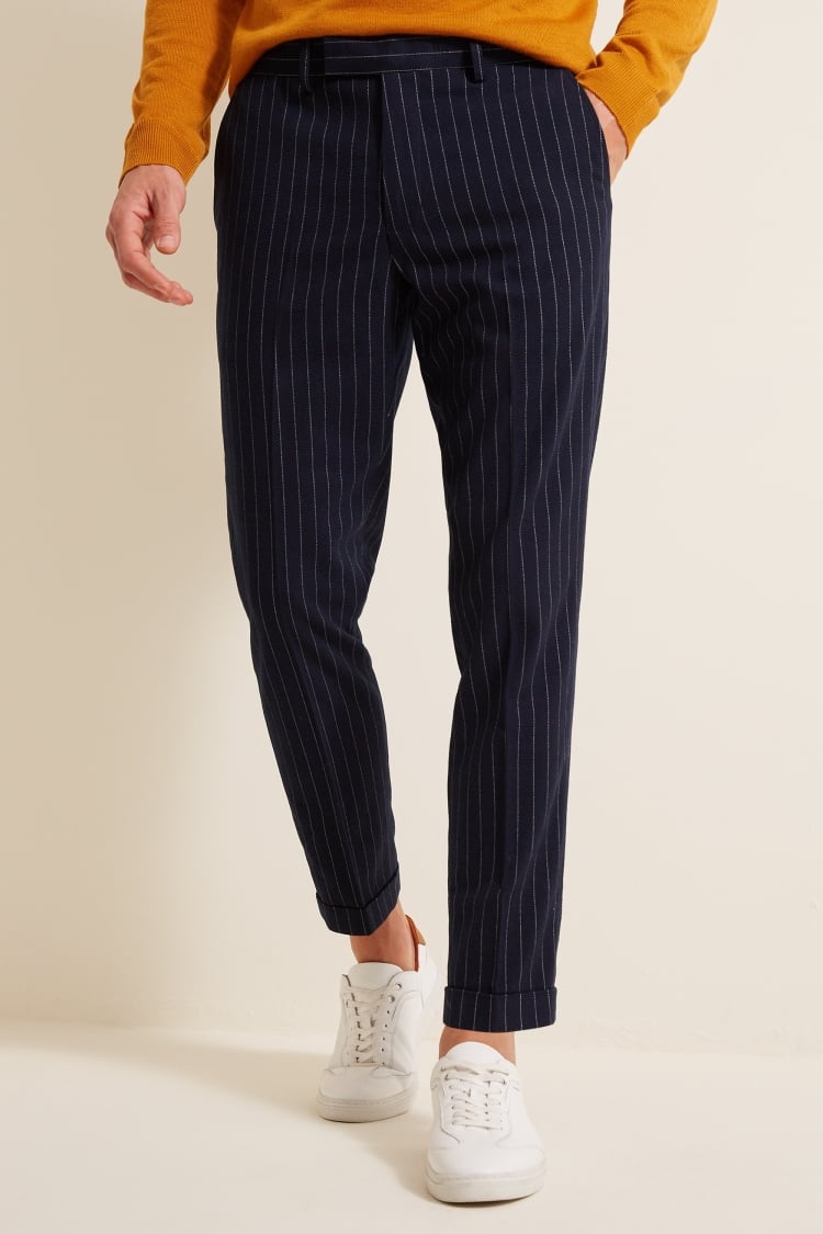 Slim Fit Navy Stripe Stretch Pants