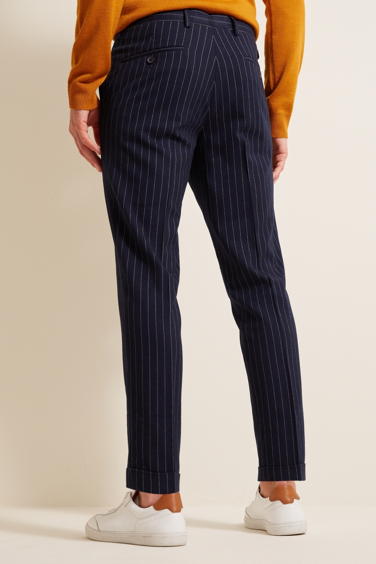 Slim Fit Navy Stripe Stretch Trousers | Buy Online at Moss