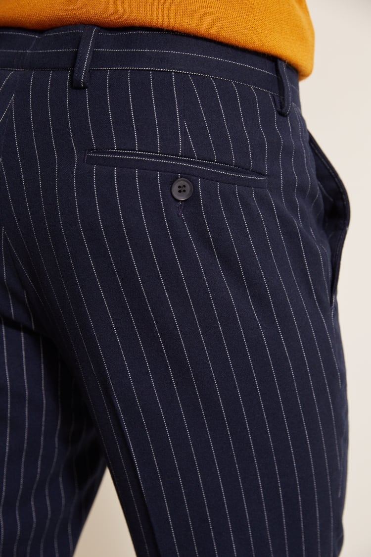 Slim Fit Navy Stripe Stretch Trousers