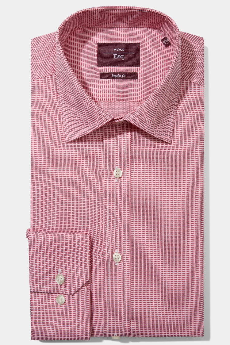 Moss Esq. Regular Fit Pink Single Cuff Square Dobby Non Iron Shirt