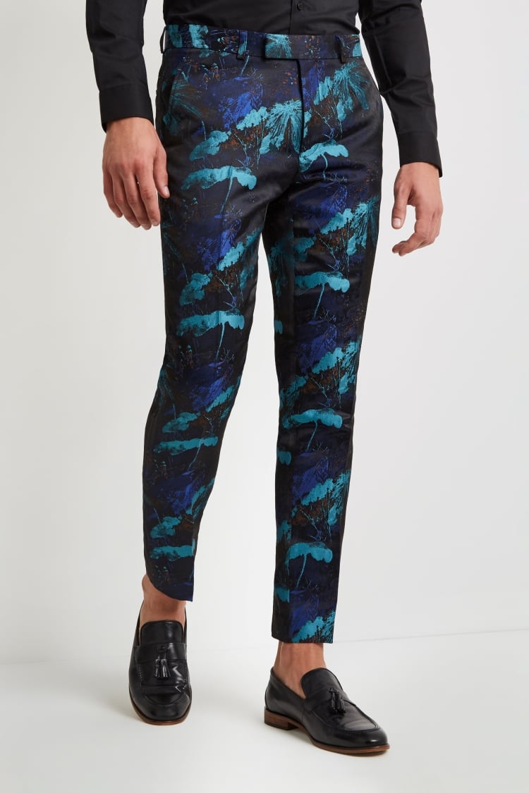 Moss London Skinny Fit Turquoise Leaf Pants