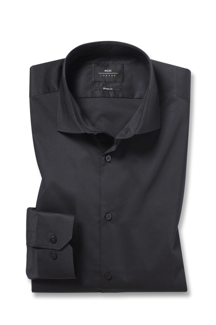 Moss London Extra Slim Fit Black Single Cuff Stretch Shirt 
