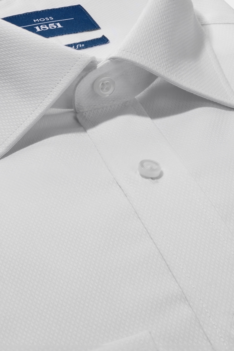 Moss 1851 Tailored Fit White Single Cuff Diamond Textured Non Iron Shirt