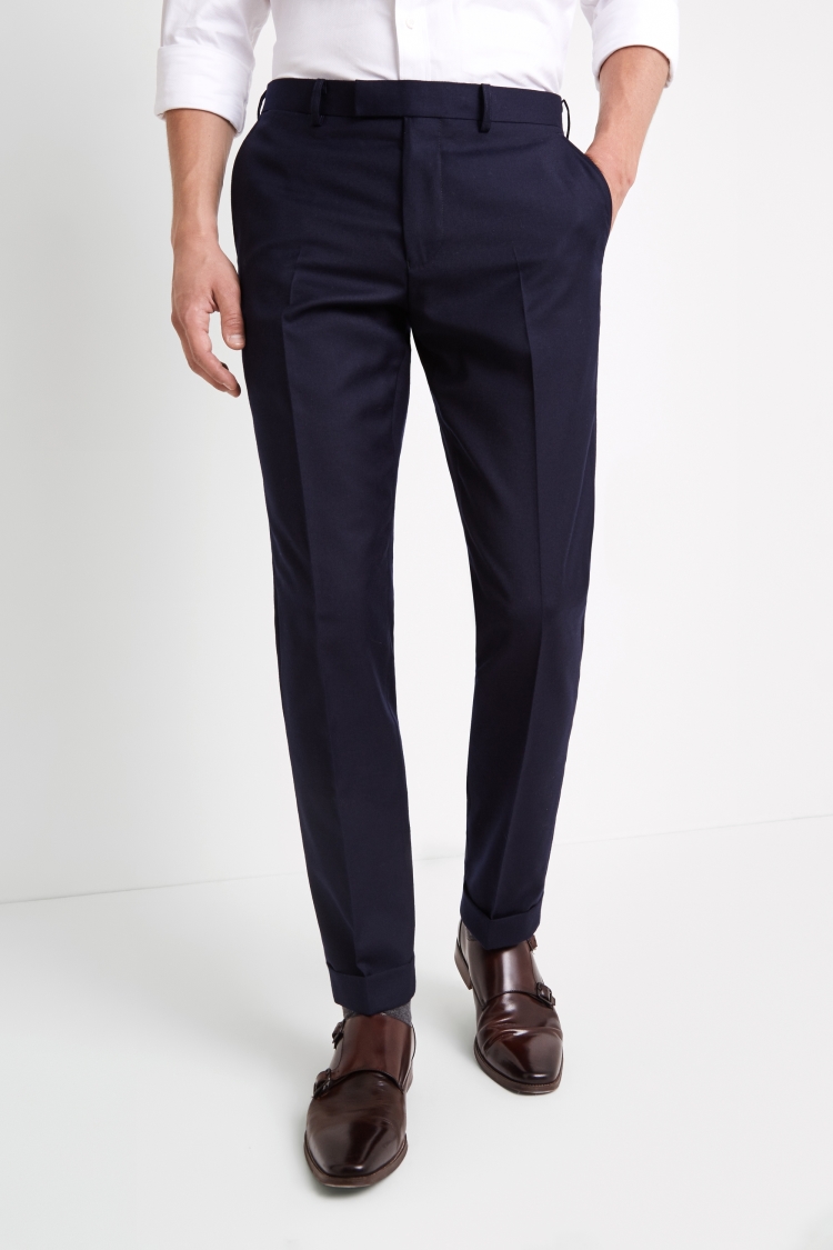 Tailored Fit Navy Wool Rich Brushed Pants