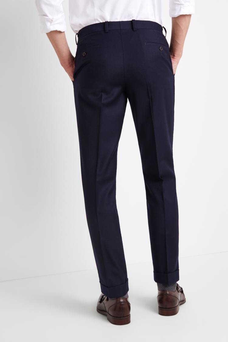 Tailored Fit Navy Wool Rich Brushed Pants