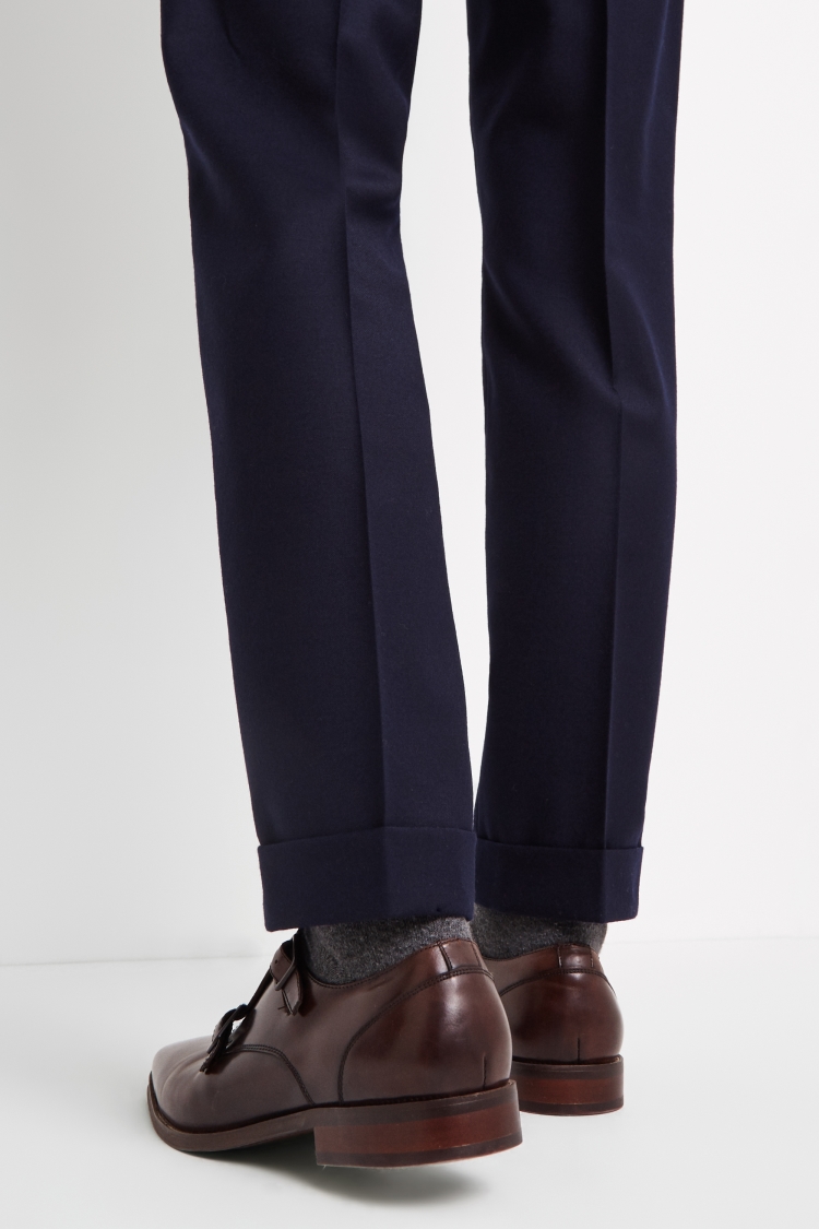 Tailored Fit Navy Wool Rich Brushed Pants