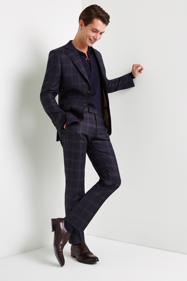 Tailored Fit Navy Bold Check Jacket