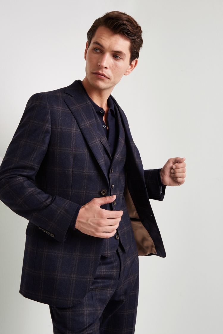 Tailored Fit Navy Bold Check Jacket