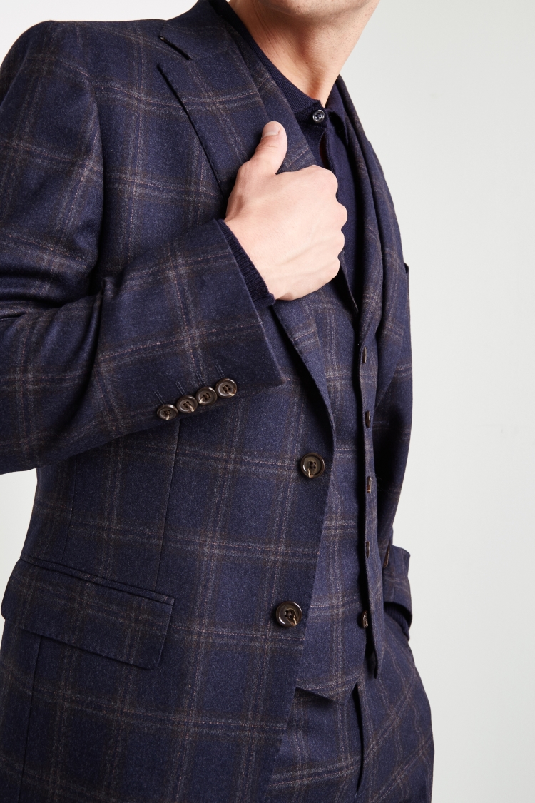 Tailored Fit Navy Bold Check Jacket