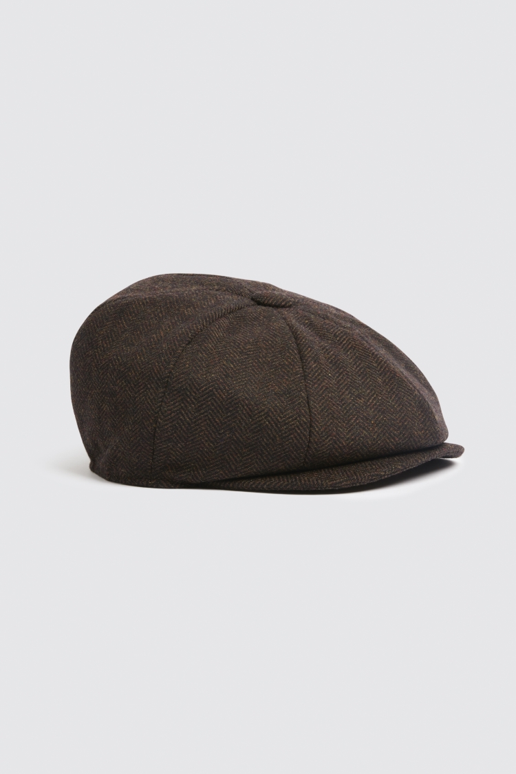 Brown Herringbone Baker Boy Cap