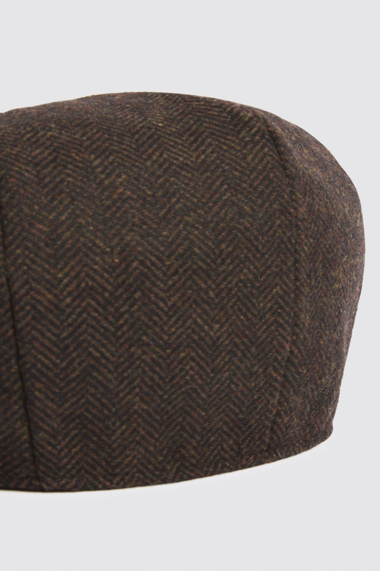 Brown Herringbone Baker Boy Cap