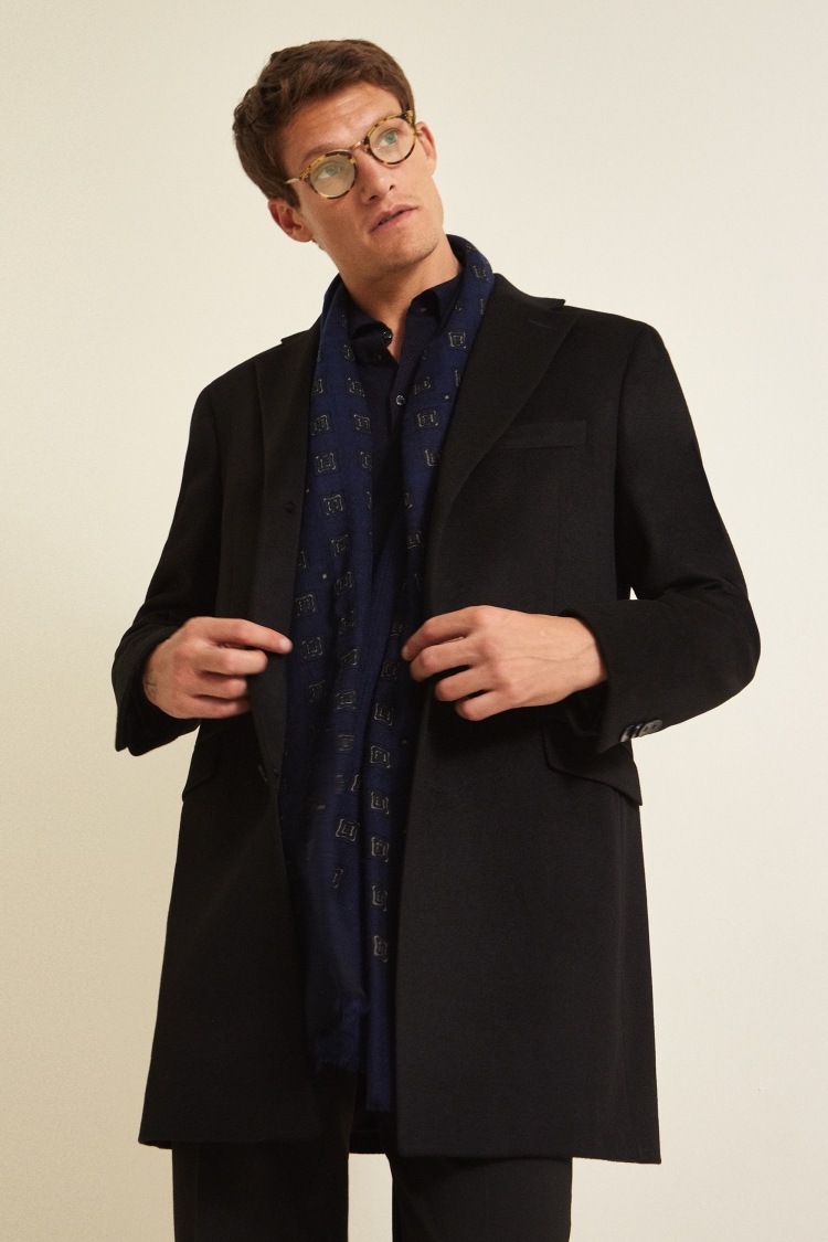 Tailored Fit Black Cashmere Coat 