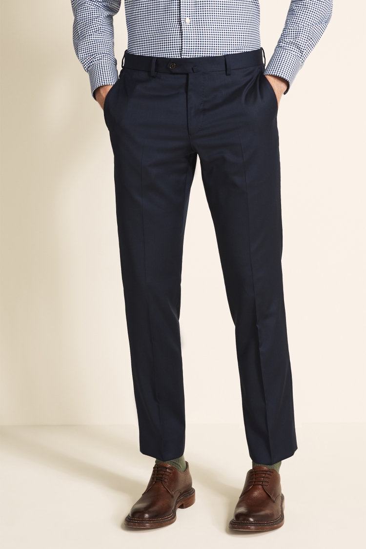Tailored Fit Navy Twill Trousers 