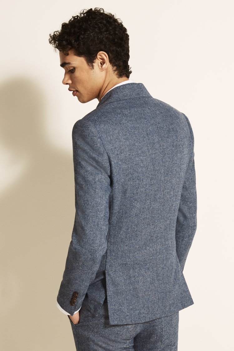 Slim Fit Blue Herringbone Tweed Jacket