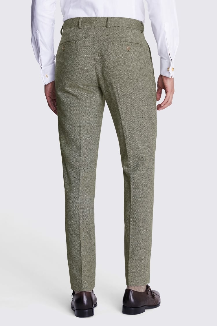 Slim Fit Sage Herringbone Trousers | Buy Online at Moss