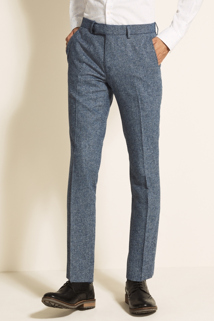 Slim Fit Blue Herringbone Tweed Pants