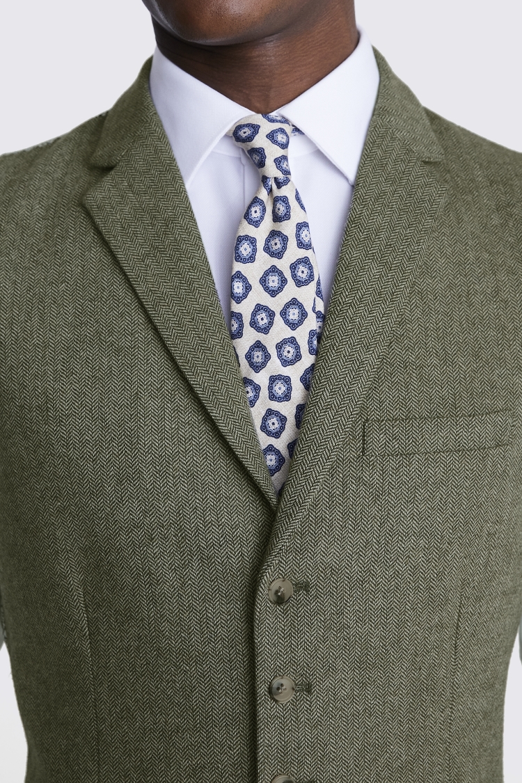 Slim Fit Sage Tweed Waistcoat | Buy Online at Moss