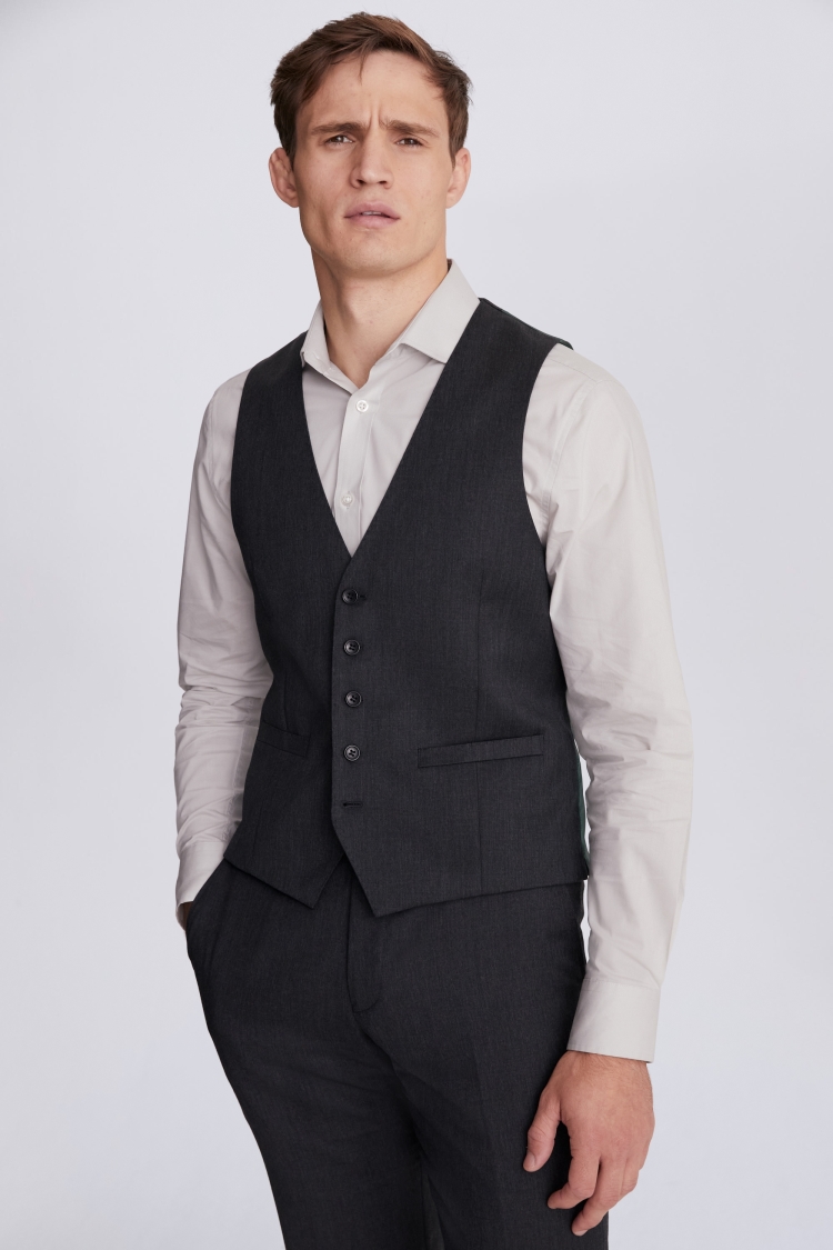 Regular Fit Charcoal Twill Waistcoat