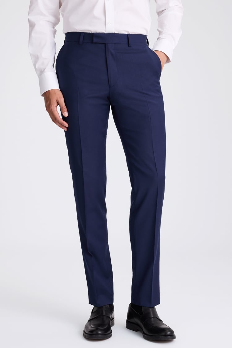 Men's Dark Blue Twill Classic Fit Suit Pants