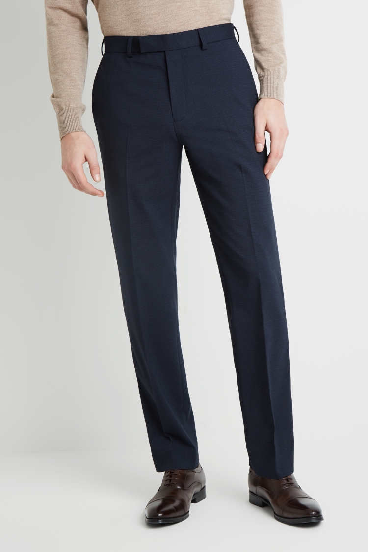 Moss Esq. Regular Fit Navy Broken Check Trousers