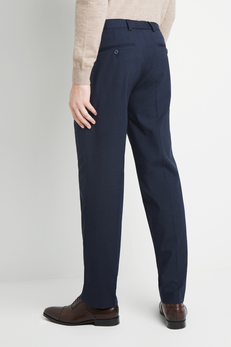 Moss Esq. Regular Fit Navy Broken Check Trousers