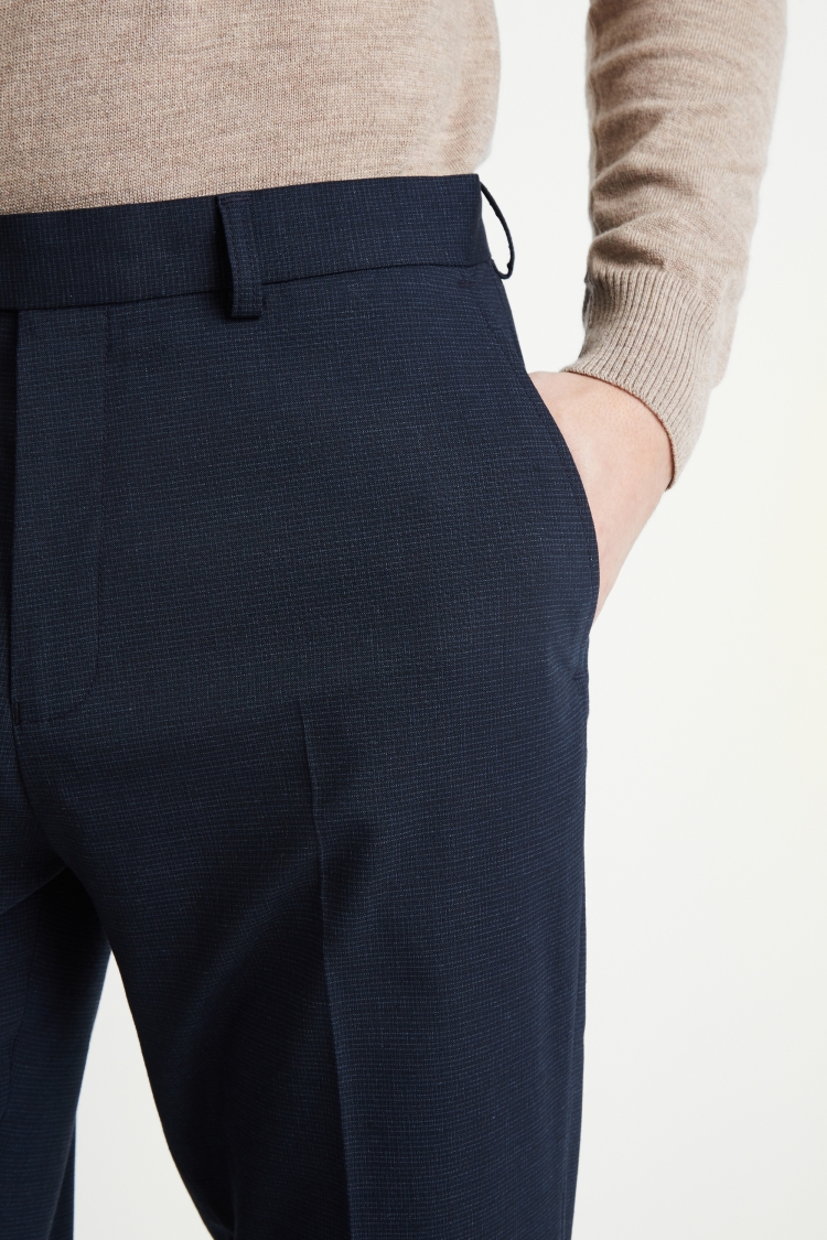 Moss Esq. Regular Fit Navy Broken Check Trousers