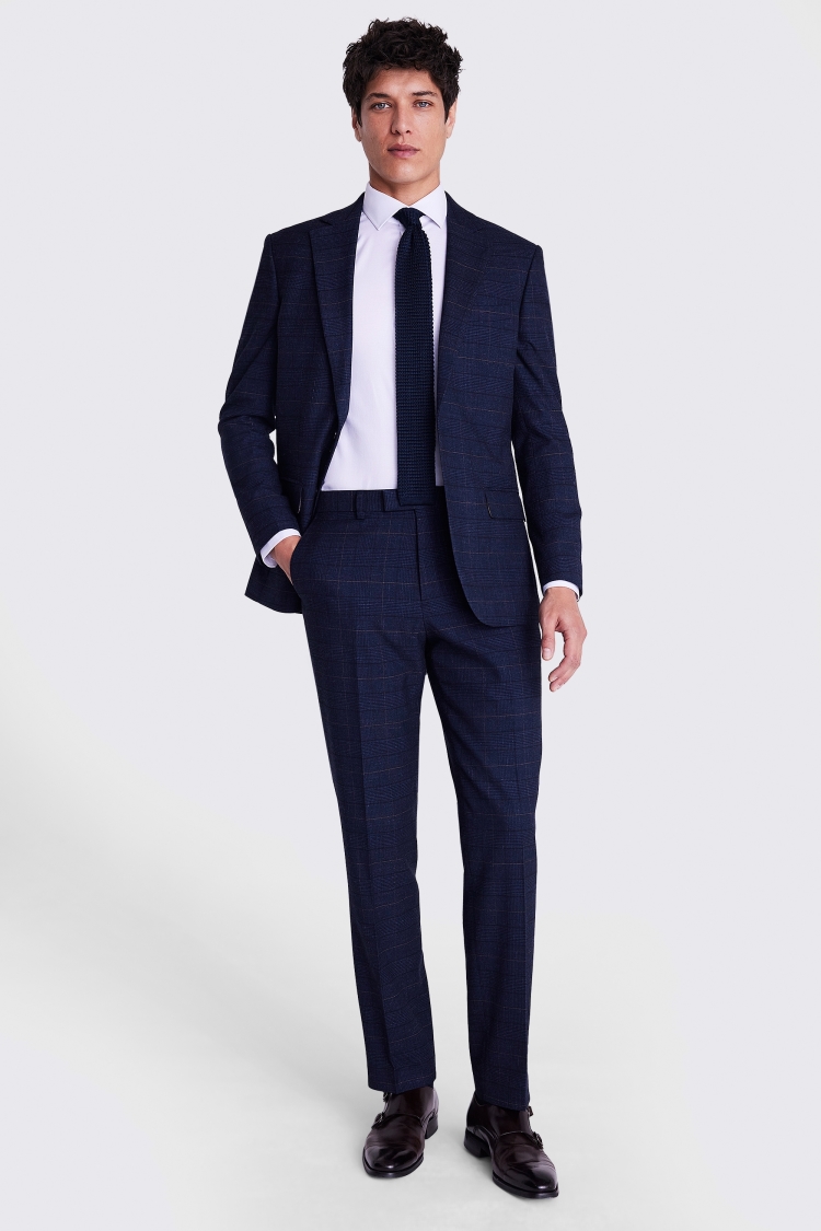 Custom Made  navy black check suit