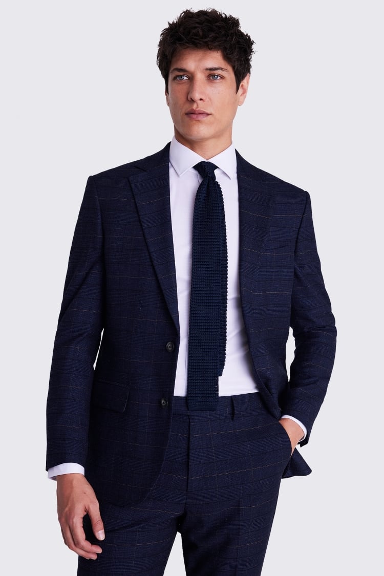 Custom Made  navy black check suit