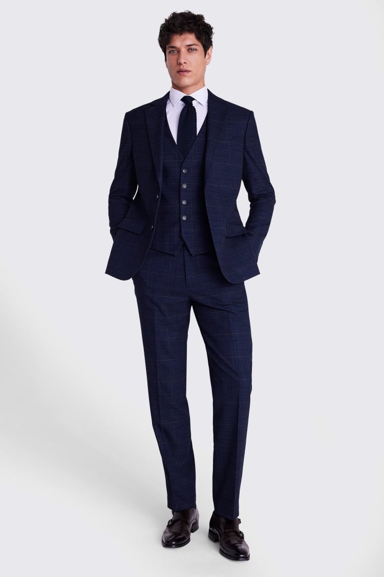 Custom Made  navy black check suit