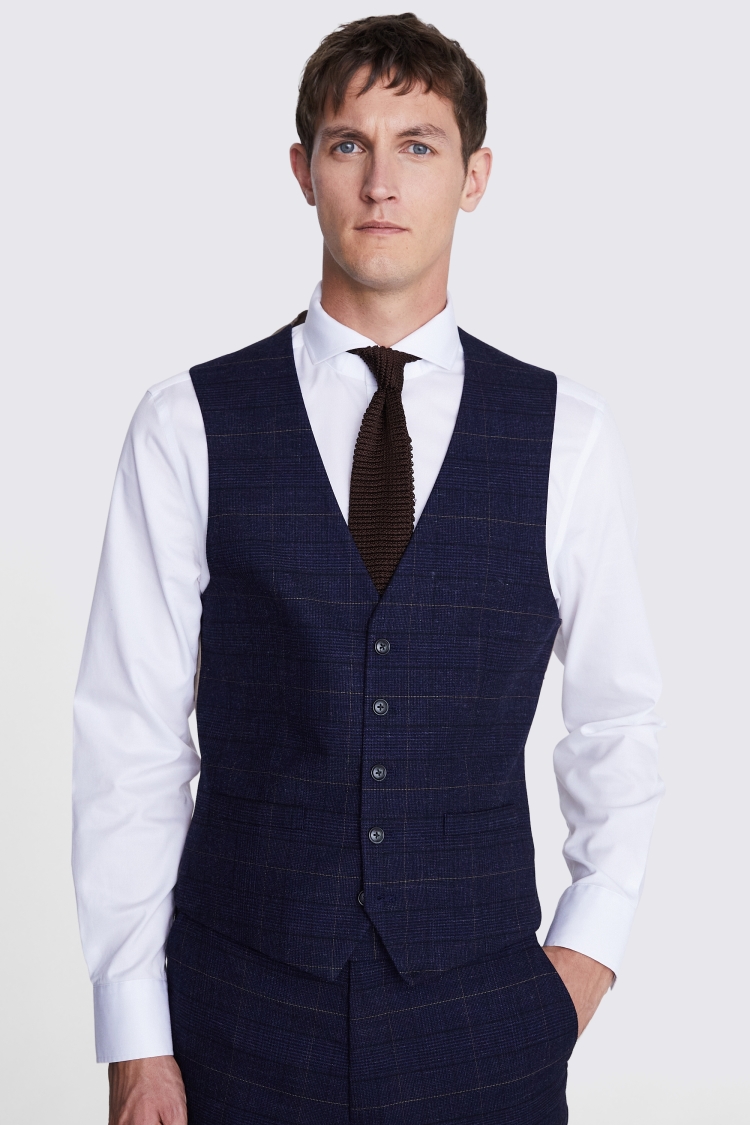 Tailored Fit Navy Black Check Suit