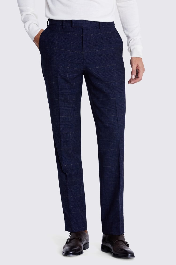 Tailored Fit Navy Black Check Trousers