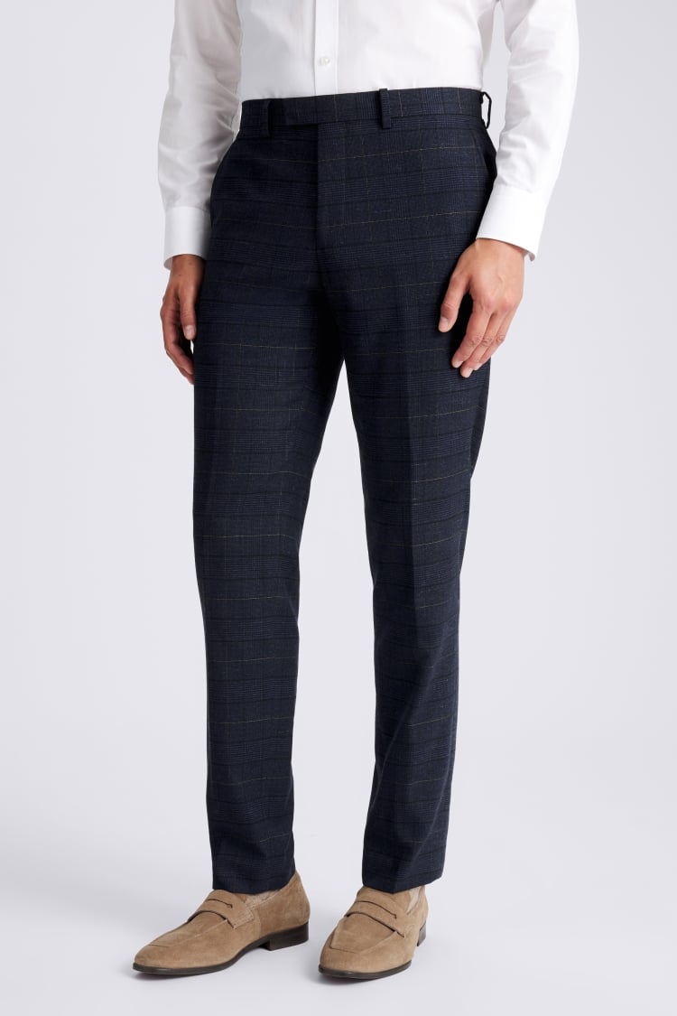 Tailored Fit Navy Black Check Trousers