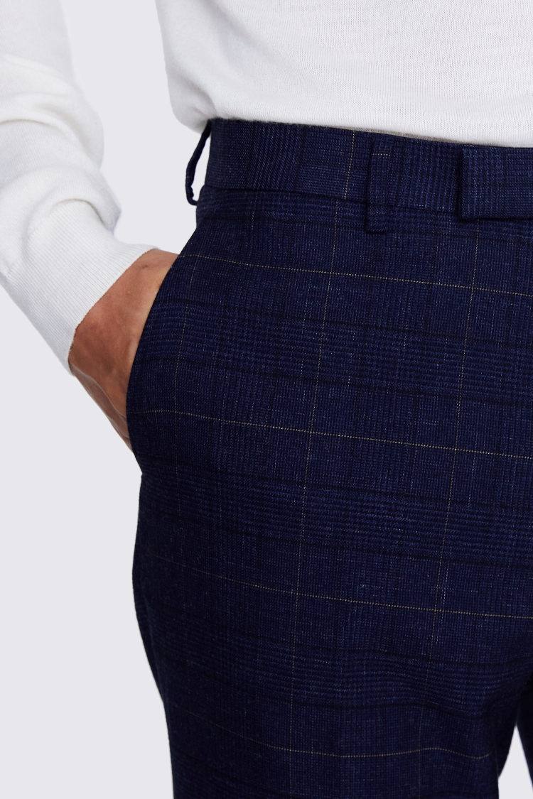 Tailored Fit Navy Black Check Trousers