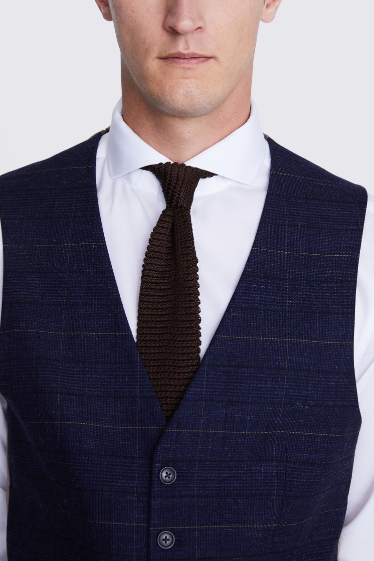 Tailored Fit Navy Black Check Waistcoat