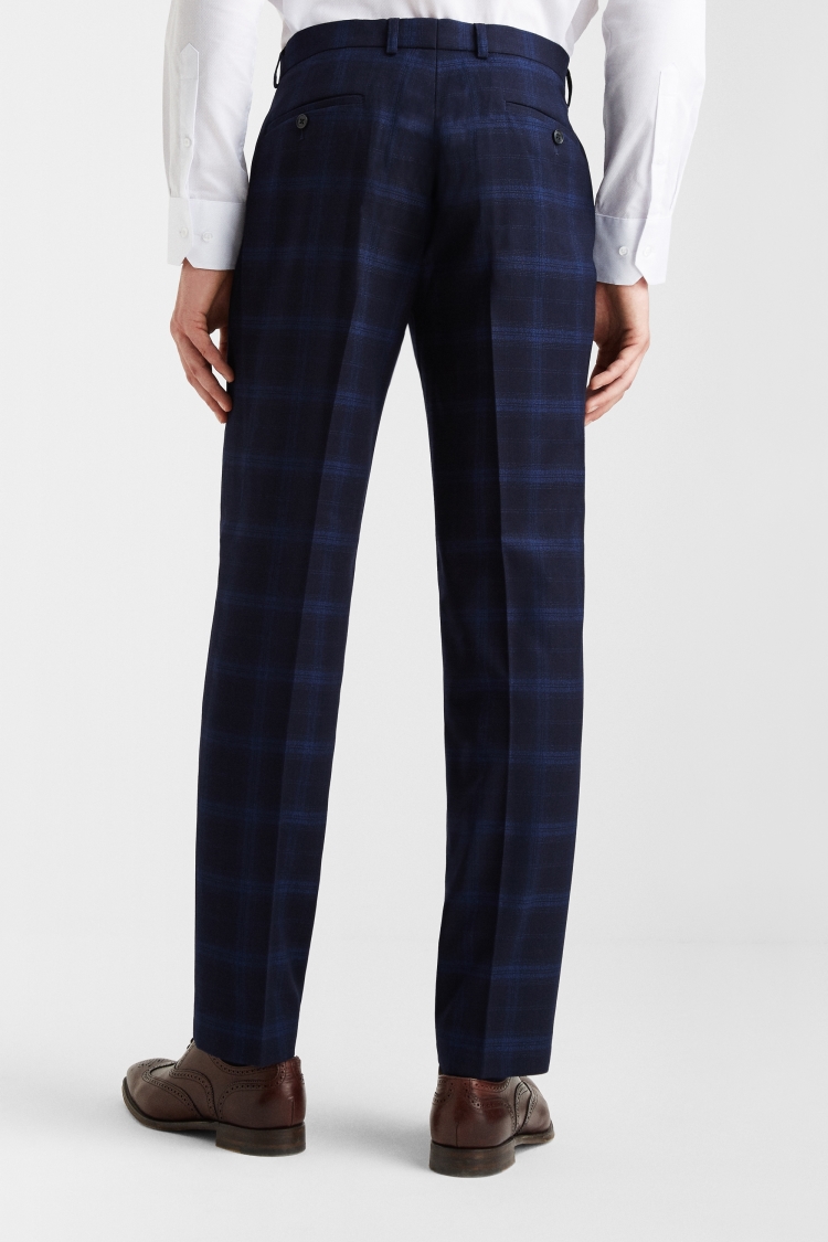 Moss Esq. Regular Fit Navy Shadow Check Pant 