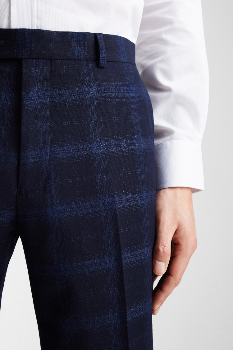 Moss Esq. Regular Fit Navy Shadow Check Trouser 