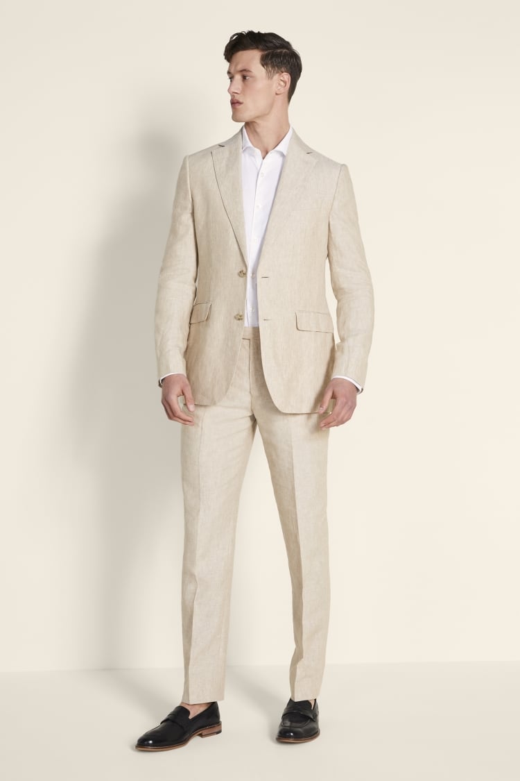 Bastoni Beige Slim Fit Linen Pants