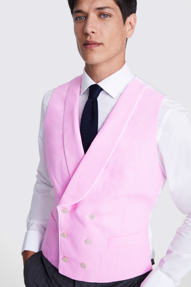 Tailored Fit Pink Linen Waistcoat