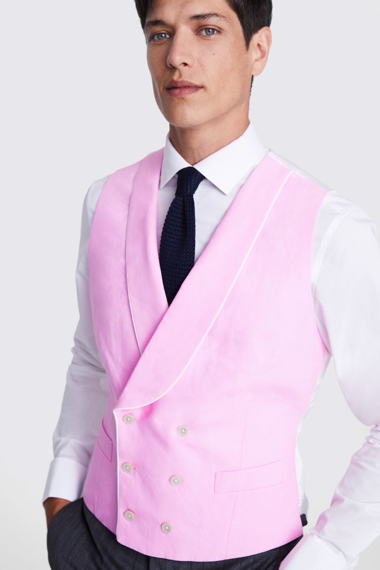 Tailored Fit Pink Linen Morning Waistcoat