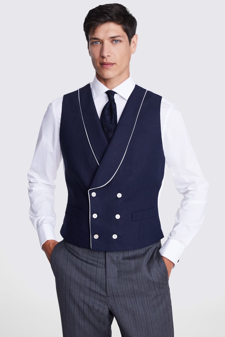 Tailored Fit Navy Linen Vest