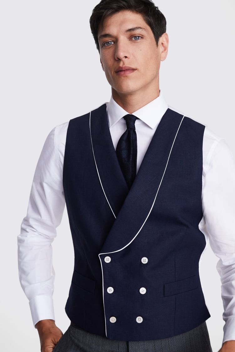 Tailored Fit Navy Linen Vest